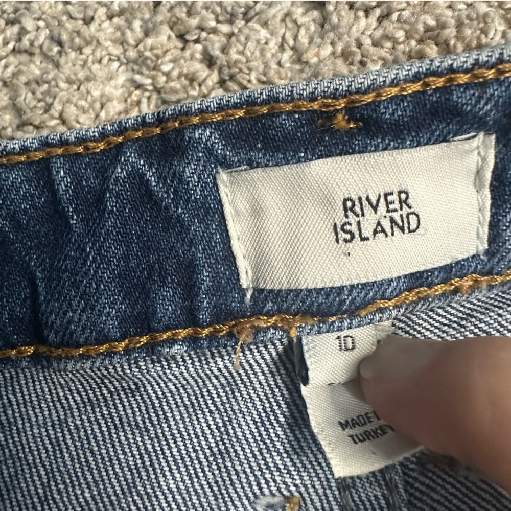 River Island High-rise Raw-Hem Straight leg Ankle dark blue Jean 10 30 stretch - Picture 7 of 12